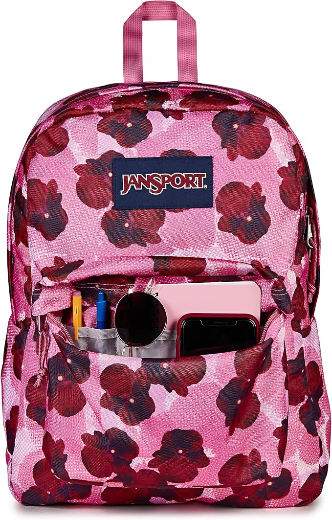 JanSport SuperBreak One Backpack - Durable, Lightweight Bag with 1 Main Compartment, Front Utility Pocket with Built-in Organizer, Premium Backpack, Pop Art Pansies
