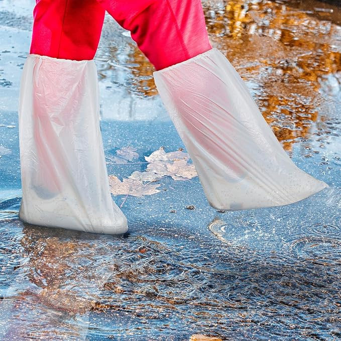 Haysandy 180 Pieces Shoe Covers Disposable Non Slip Plastic Boot Covers Long Waterproof Shoes Covers Safety Boot Shoe Covers 21.6 Inch Tall Shoe Coverings for Men Women Rainy Day Use (White)