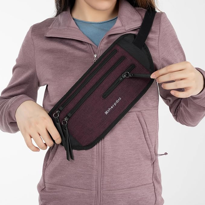 Sherpani Jett, Travel Money Belt, Secure Waist Bag, Slim Passport Holders, Blocking Hidden Wallet Belt Bag, Fanny Pack for Women, Travel Gift, RFID Protection (Merlot Lite)