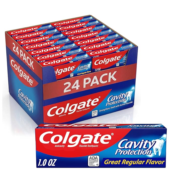 Colgate Cavity Protection Toothpaste with Fluoride, Minty Great Regular Flavor, Anti Cavity Toothpaste, 24 Pack, 1 Oz Tubes