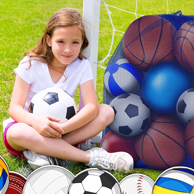 Woanger 3 Pcs Thickened Extra Large Sports Ball Bag Mesh Soccer Net Ball Bag Drawstring Bags Team Work for Holding Basketball, Volleyball, Baseball with Shoulder Strap, 35.4 x 27.5 Inch