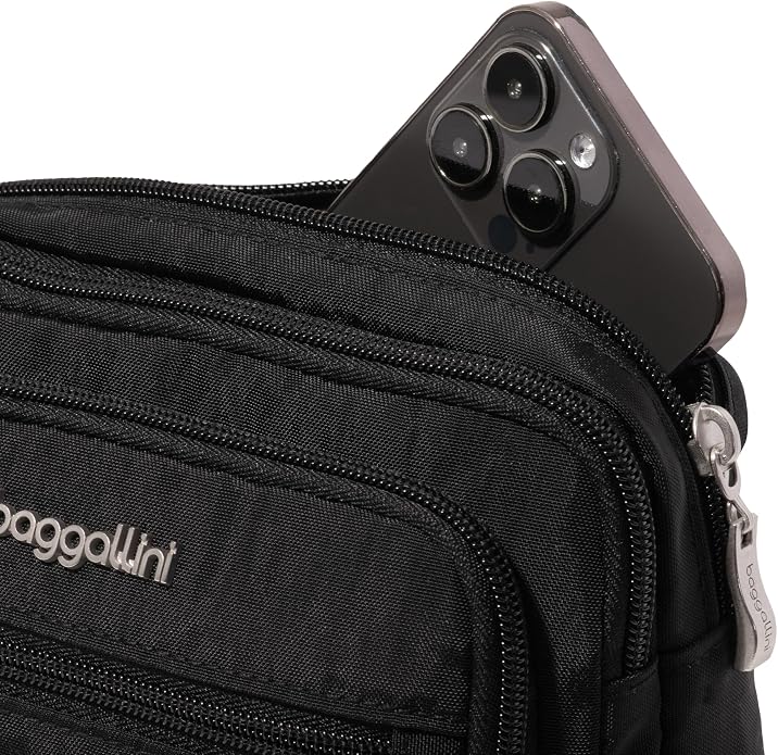 Baggallini Triple Zip Small Crossbody Bag for Women - Lightweight Convertible Fanny Pack Belt Bag