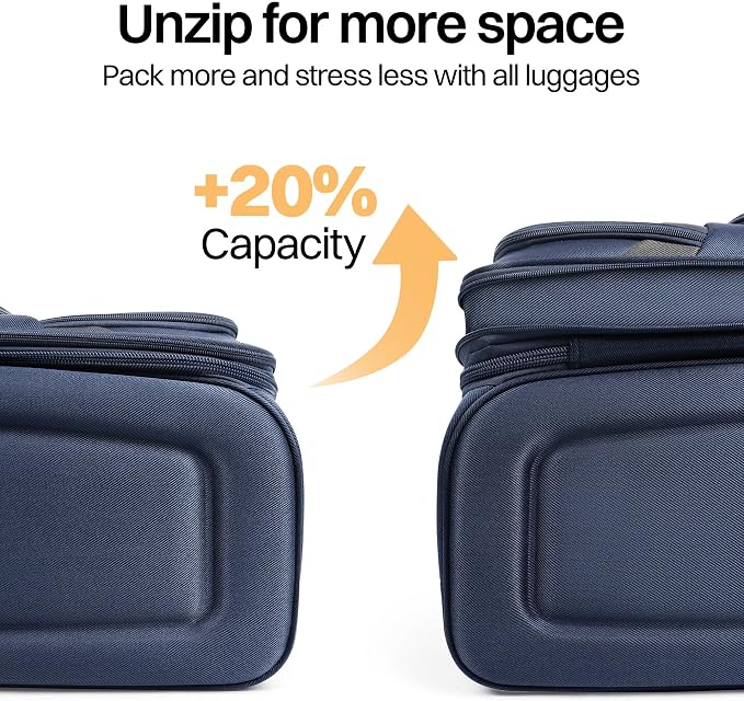 28" Large Softside Expandable 15% Checked Luggage with Double Spinner Wheels LOCK,Lightweight Travel Suitcase for Men/Women（Navy-Grey,28in）
