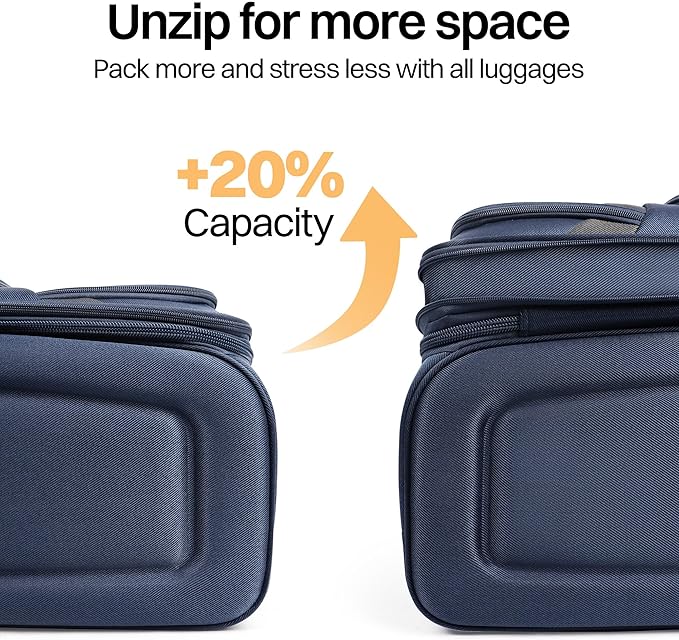 24'' Softside Expandable 15% Rolling Luggage with Double Spinner Wheels & w/LOCK,Lightweight Travel Luggage for Men Women（Navy-Grey,24in）