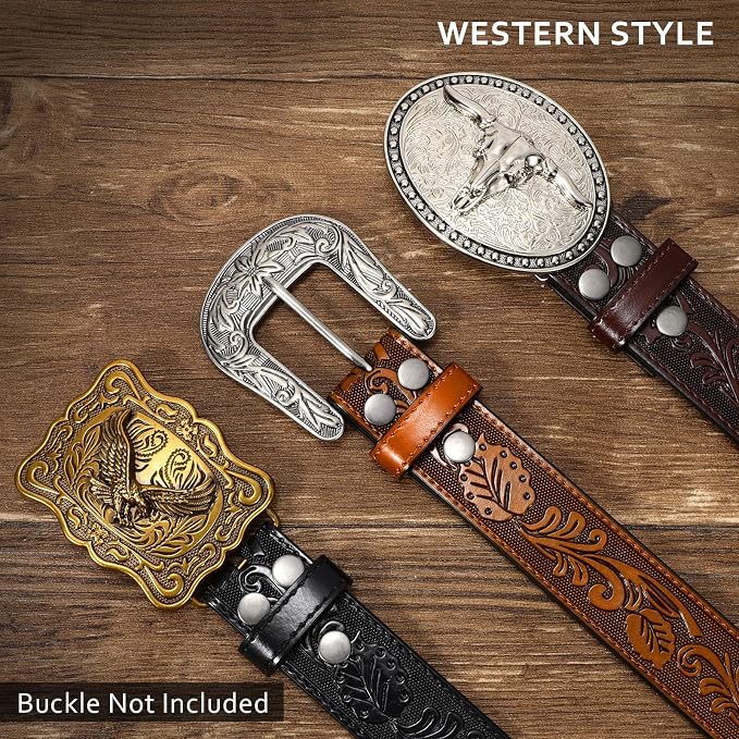 SANSTHS 3 Pack Western Belts for Men Woman without Buckle, Cowgirl Cowboy Belt for Buckle Western Leather Belt for Jeans