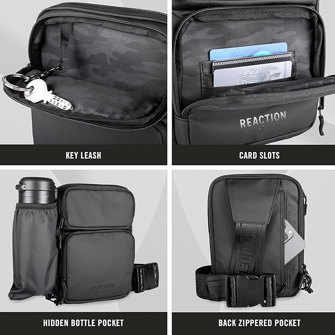Kenneth Cole REACTION Ryder Coated Polyester Tech Crossbody Bag, Black