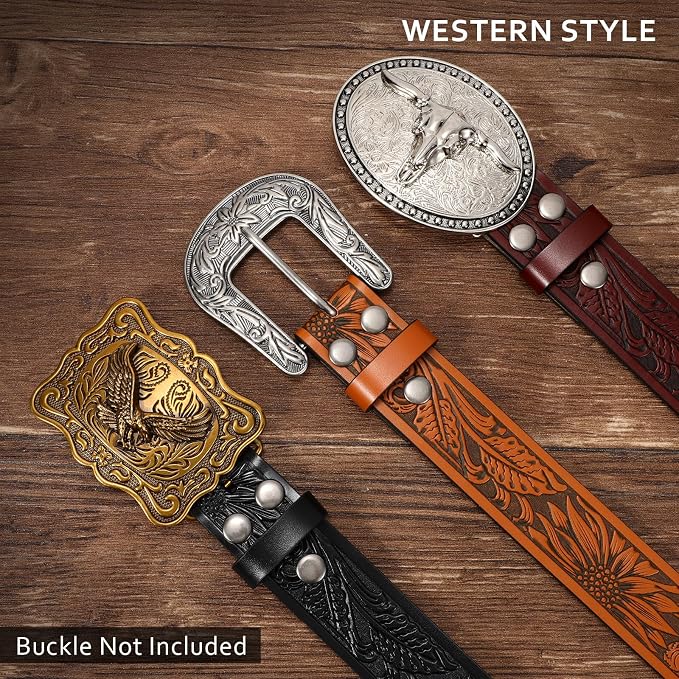 SANSTHS 3 Pack Western Belts for Men Woman without Buckle, Cowgirl Cowboy Belt for Buckle Western Leather Belt for Jeans