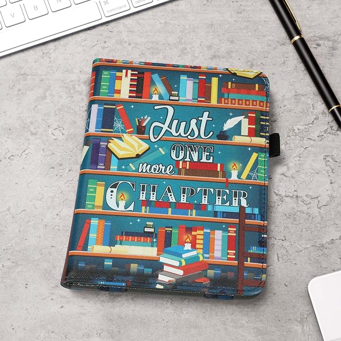 kwmobile Case Compatible with Amazon Kindle Paperwhite (2024)/Colorsoft - Case PU Leather Cover with Magnet Closure, Stand, Strap, Card Slot - Library Motto Multicolor