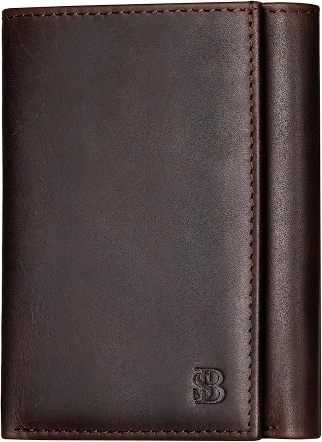 SERMAN BRANDS Trifold Wallet for Men - RFID Blocking Full Grain Leather, 11 Card Slots & ID Window, Slim Everyday Carry, Durable Stitching, Gift for Him