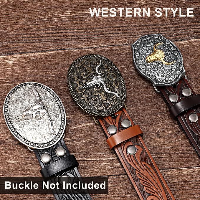SANSTHS 3 Pack Western Belts for Men Woman without Buckle, Cowgirl Cowboy Belt for Buckle Western Leather Belt for Jeans