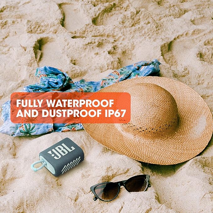 JBL Go 3 - Portable Mini Bluetooth Speaker, big audio and punchy bass, IP67 waterproof and dustproof, 5 hours of playtime, speaker for home, outdoor and travel (White)