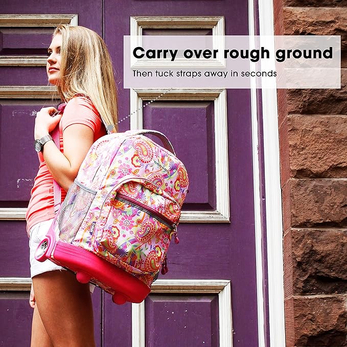 J World Sunrise Kids Rolling Backpack for Girls Boys. Roller Bookbag With Wheels For School, Lime Logo