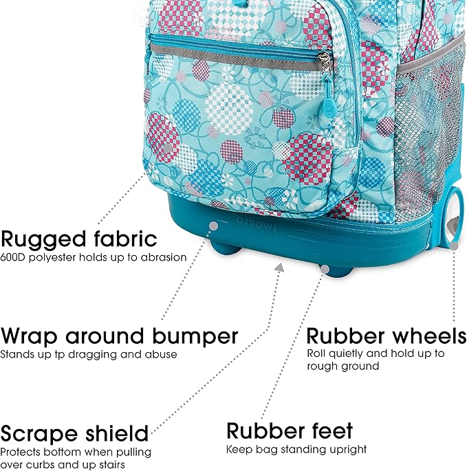 J World Sunrise Kids Rolling Backpack for Girls Boys. Roller Bookbag With Wheels For School, Dandelion