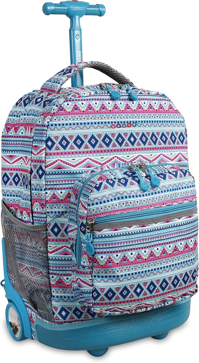 J World New York Sunrise Rolling Backpack Backpack, MINT TRIBAL
