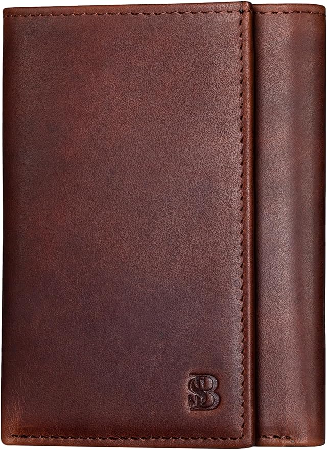 SERMAN BRANDS Trifold Wallet for Men - RFID Blocking Full Grain Leather, 11 Card Slots & ID Window, Slim Everyday Carry, Durable Stitching, Gift for Him
