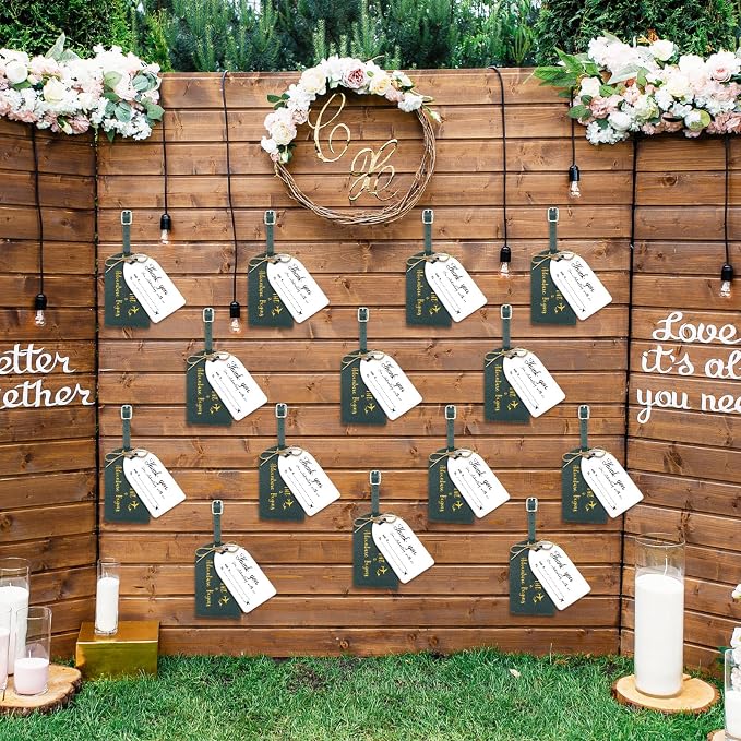 Sweetude 48 Sets Bulk Luggage Tags Wedding Favors and So The Adventure Begins Leather Luggage Tags for Suitcases with Name Card for Travel Themed Bridal Shower Graduation Party Favor(Dark Green)