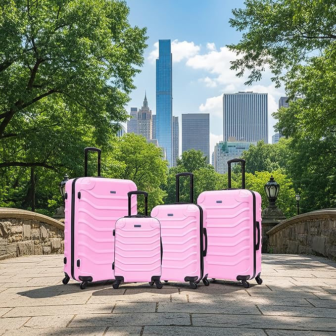 InUSA ENDURANCE Luggage with Spinner Wheels | Durable Lightweight Hardshell Suitcase, Travel Sets with Handle and Trolley | (20in, 24in, 28in, 32in) 4 Pieces Luggage Set | Pink