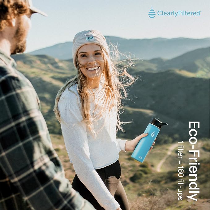Clearly Filtered Water Bottle | Targets/Removes 200+ Contaminants, Double-Wall Insulated Stainless Steel, BPA/BPS Free, Phthalate Free, Filters Flouride Leads Chlorine (20oz, Sage Gray)