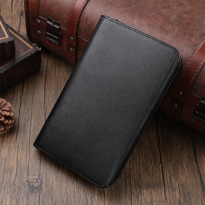 Polare Full Grain Leather Passport Holder Cover Case for Men RFID Blocking Travel Wallet Holds 4 Passports (Black with AirTag Slot)