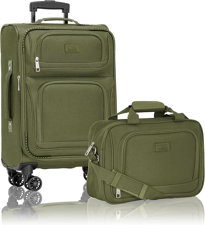 U.S. Traveler Rio Lightweight Softside Rolling Carry-on Suitcase, 4-Wheel Set, Green
