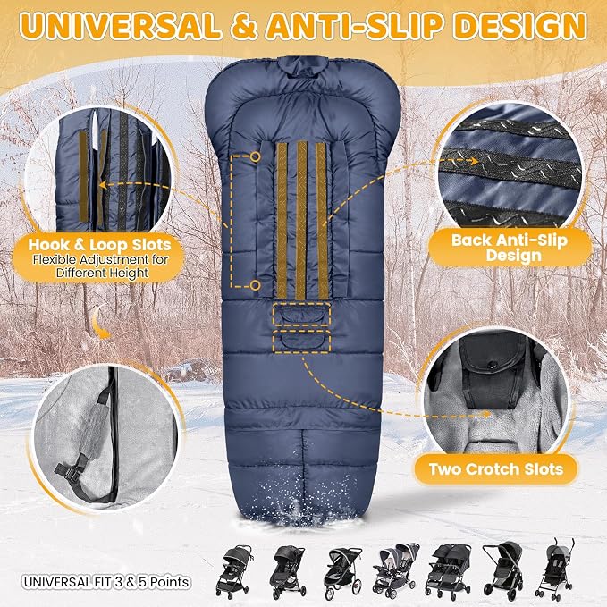 Orzbow Stroller Footmuff Universal - Weather-Proof Bunting Bag for Toddler, Warm Fleece Sleeping Bag for Cold Weather, Easily Attaches to Most Strollers, Baby Boys Girls Winter Essentials, Blue