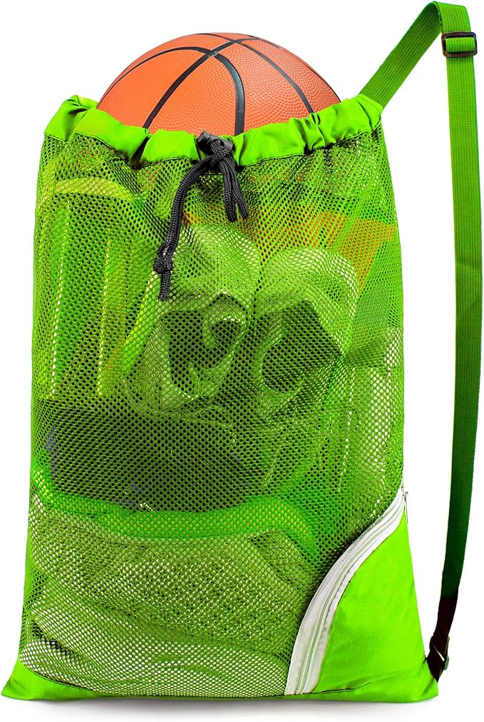 BeeGreen Mesh Drawstring Bag Swim Backpack for Beach Pool Sports Gym Draw String Cinch Bags for Swimming Soccer Basketball Gear Light Green