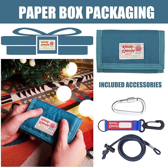 Rough Enough Kids Wallet for Boys Teens with Neck Lanyard Keychain Zipper Coin Pocket Card Holder Blue Soft Nylon
