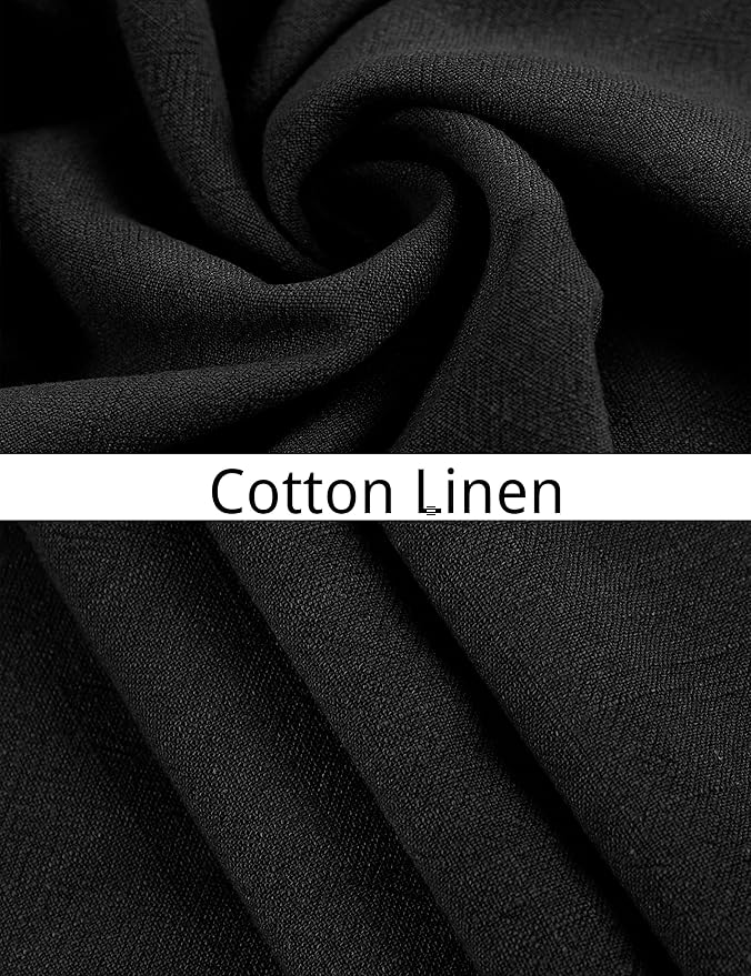 Hooever Womens Cotton Linen Pants Casual Button Up High Waisted Wide Leg Trousers