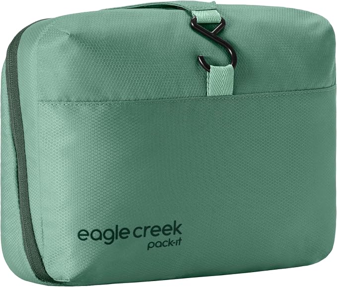 Eagle Creek Pack-It Hanging Toiletry Kit - Dual Compartment Toiletry Kit for Keeping Small Items Organized - Water Resistant - Top Grab Handle - Zipper Pouch - Willow Green