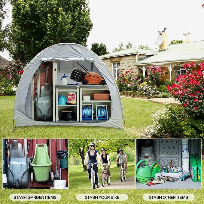 Bike Cover Storage Heavy Duty Storage Tent Outdoor Portable Bicycle Tent PU4000 Waterproof Cloth Durable 210D Oxford Fabric,Protect Against Wind, Rain, Snow, Dust W/Travel Bag