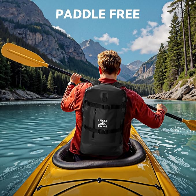 HEETA Dry Bags Waterproof Backpack 40L for Men & Women, Roll Top Heavy Duty Cushioned Hiking Backpack for Kayaking Boating Paddle Boarding Fishing Travel Camping Beach Vacation Cruise Ship Essentials