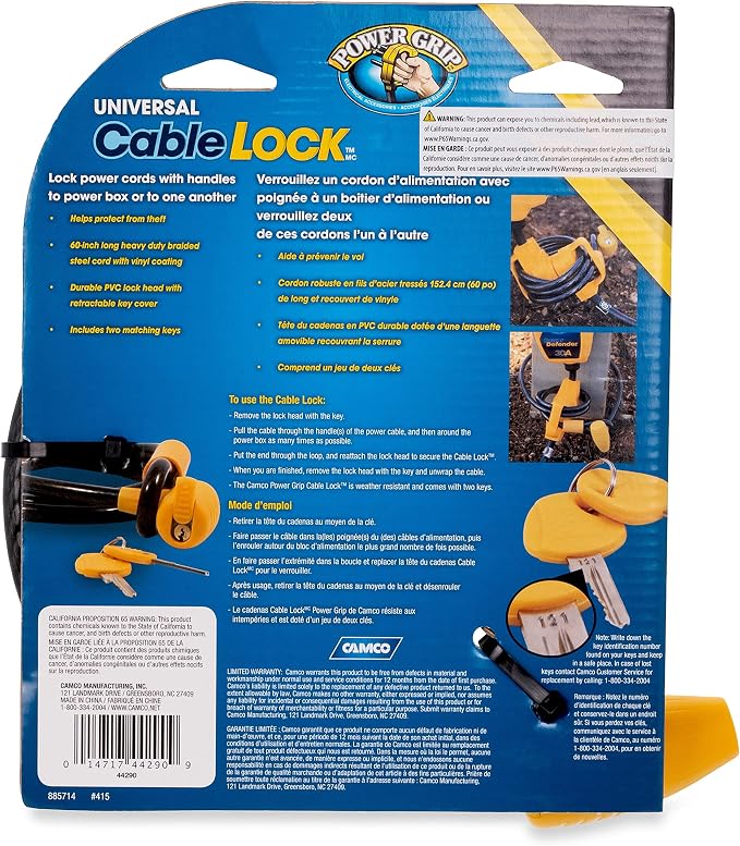 Camco 44290 Power Grip Cable with Security Lock
