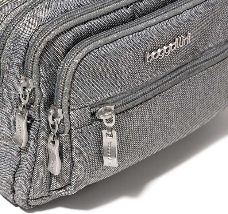 Baggallini Triple Zip Small Crossbody Bag for Women - Lightweight Convertible Fanny Pack Belt Bag