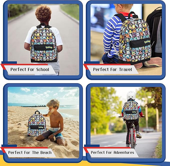 Pokemon Backpack for Kids Teens Boys Girls, Pikachu Anime Backpacks, Bag for Daycare Sports Vacation Travel, School Gift (Multi AOP)