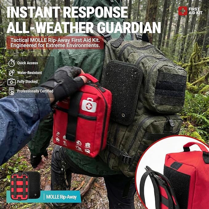 556 Piece Premium Large First Aid Kit, Survival Medical Bag Labelled Compartments, Workplace Essential, Home & Sports, Molle Tactical Rip-Away Design, First Responders' Choice for Trauma