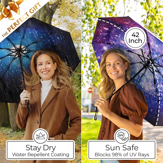 TUMELLA Strongest Windproof Travel Umbrella (Compact, 100MPH Wind-Tested), Light, Portable, One-Handed Use, Automatic Folding Rain Umbrella, Durable, Premium Grip, Fits Car & Backpack