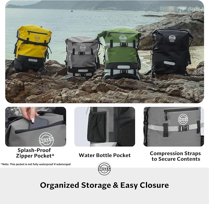 STOVER 5/10/25/30/40/55L Waterproof Dry Bag- Roll-Top Backpack w/Phone Case- Kayaking, Hiking, Camping, Boating- Men/Women