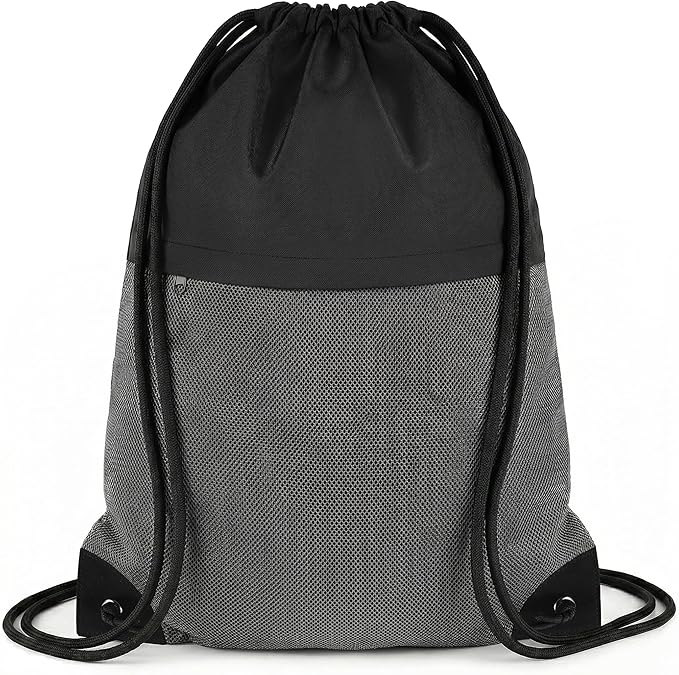 TILYMOL Drawstring Backpack Gym Bag - String Gym Bag for Men & Women, Lightweight Cinch Sports Sackpack for Beach, Travel, Yoga, Swimming, Black Gray