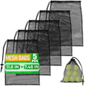 Small Mesh Bags Drawstring Black 5Pcs 11,8x7,48'' – Strong, Lightweight, Breathable Mesh Bag with Lock, Quick-Dry and Tear-Resistant – Easy to Tighten and Adjust for Travel, Swimming & Ball Storage