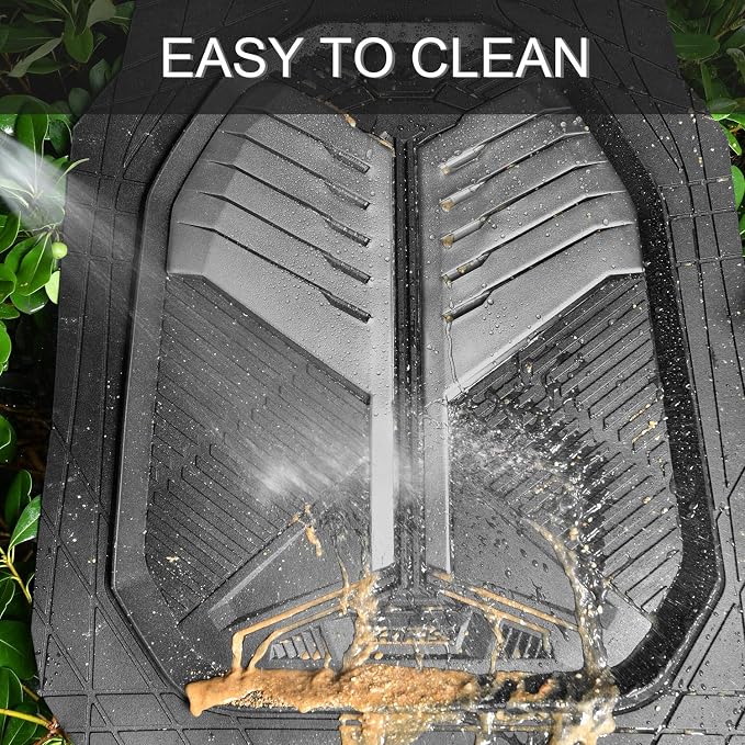 CAR PASS Heavy Duty Rubber Car Mats, Deep-Dish Car Floor Mats All Weather, Universal Two-Tone Trim-to-Fit for SUVs Trucks Sedans, Waterproof Anti-Slip, 3 Pieces V12 Black and Metallic Gray