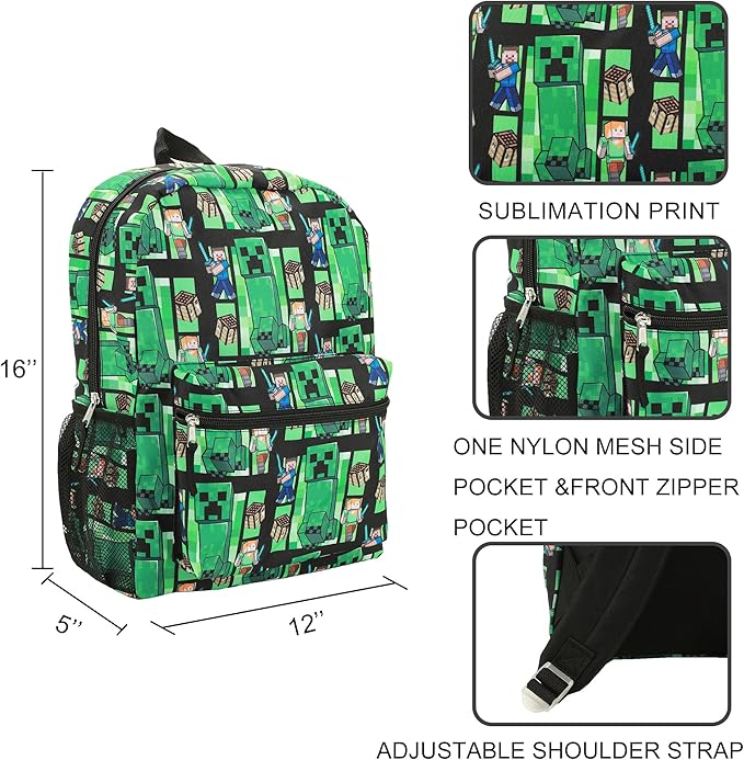Bioworld Minecraft Creeper All-Over Print 18" Backpack