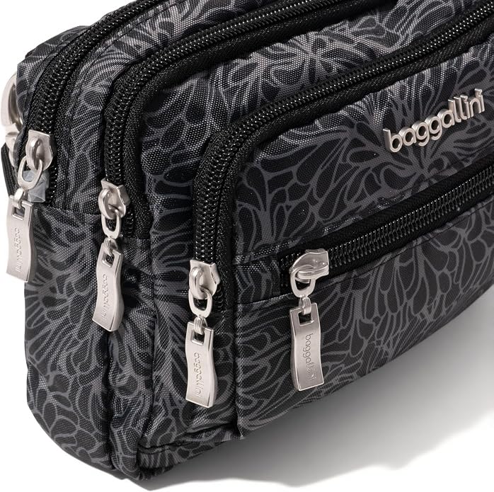 Baggallini Triple Zip Small Crossbody Bag for Women - Lightweight Convertible Fanny Pack Belt Bag