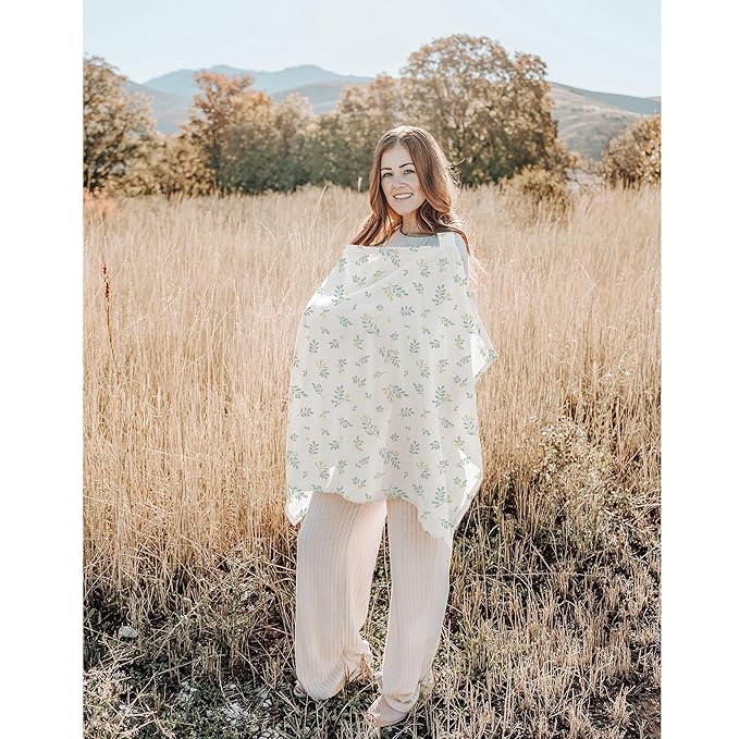 Konssy 2-Pack Muslin Nursing Cover Up for Breastfeeding Moms with Rigid Hoop, 100% Cotton, Lightweight & Breathable Breastfeeding Cover, Adjustable & Comfort