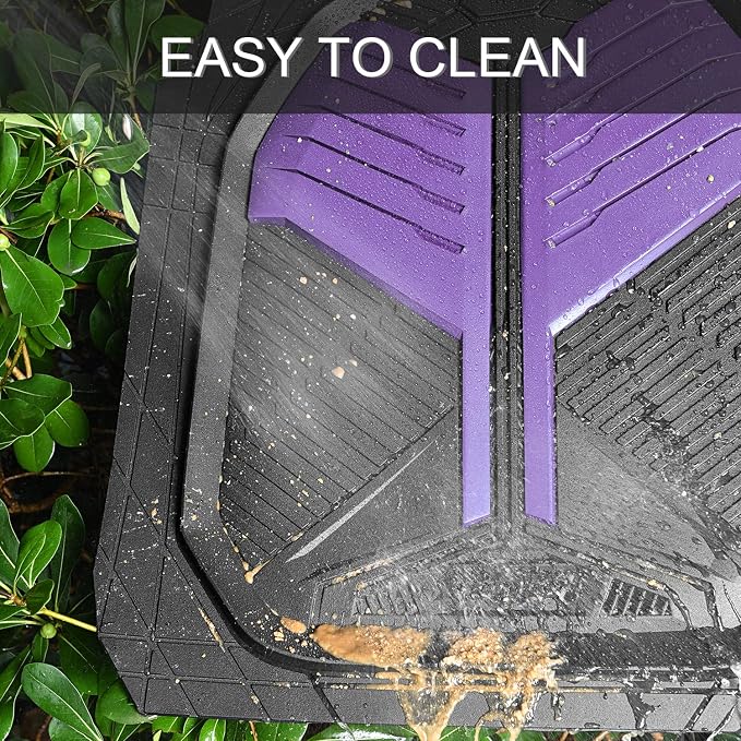 CAR PASS Heavy Duty Rubber Car Mats, Deep-Dish Car Floor Mats All Weather, Universal Two-Tone Trim-to-Fit for SUVs Trucks Sedans, Waterproof Anti-Slip, 3 Pieces V12 Black and Metallic Purple