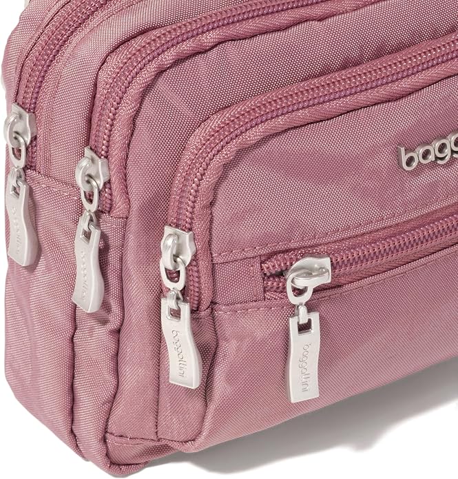 Baggallini Triple Zip Small Crossbody Bag for Women - Lightweight Convertible Fanny Pack Belt Bag