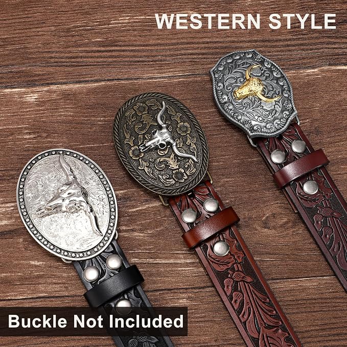 SANSTHS 3 Pack Western Belts for Men Woman without Buckle, Cowgirl Cowboy Belt for Buckle Western Leather Belt for Jeans