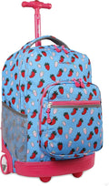 J World Sunrise Kids Rolling Backpack for Girls Boys. Roller Bookbag With Wheels For School, Strawberry