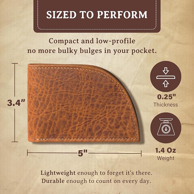 ROGUE WALLET ROGUE WALLET Genuine Bison Leather Wallets for Men - RFID Blocking Curved Front Pocket Design w/ 3 Card Slots, Full Billfold Section & More - Ideal Gifts for Men (Brown)