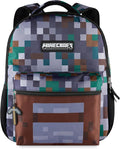 AI ACCESSORY INNOVATIONS Minecraft Backpack for Kids, Pixelated Block Print Design with Adjustable Straps, 16 Inch Rectangular Daypack, 3 Zippered Compartments, Water Repellent Polyester