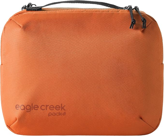Eagle Creek Pack-It Trifold Toiletry Kit - Dopp Kit Toiletry Organizer with Padded Interior, Durable Hanging Hook & Large Compartments - Water Resistant & Washable - Mandarin